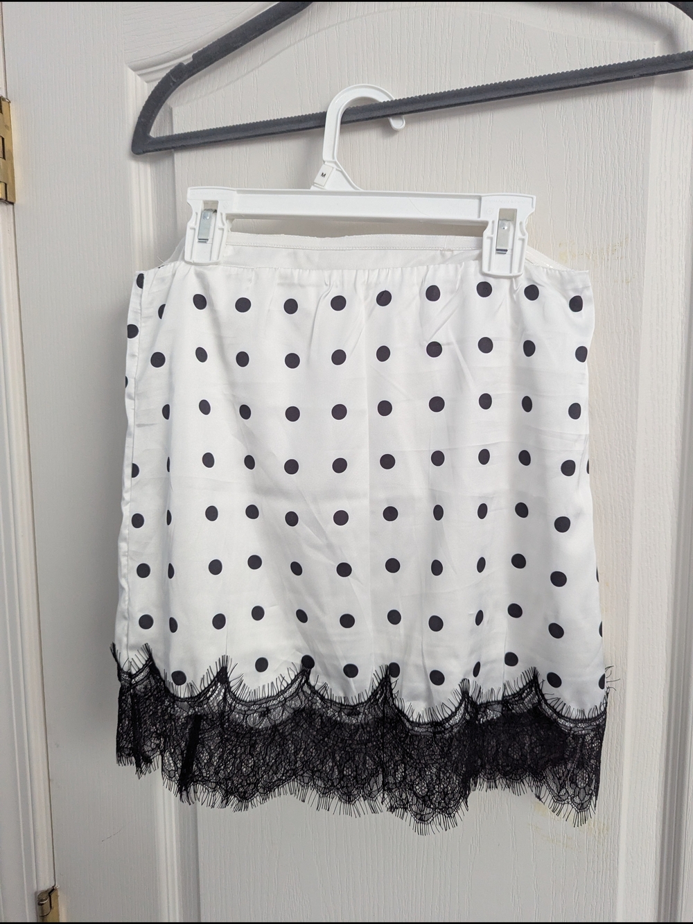 Polka Dot Lace-Trim Strapless Top- White/Black